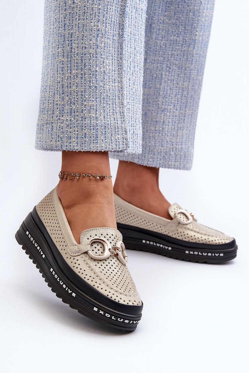Comfortable luxury S.Barski women's natural leather loafers featuring a rounded toe and cushioned insole, perfect for everyday elegance.
