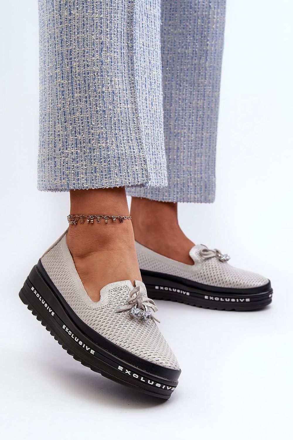 Elegant S.Barski Women's Genuine Leather Platform Loafers showcasing premium natural leather in a stylish design, perfect for sophisticated outfits.