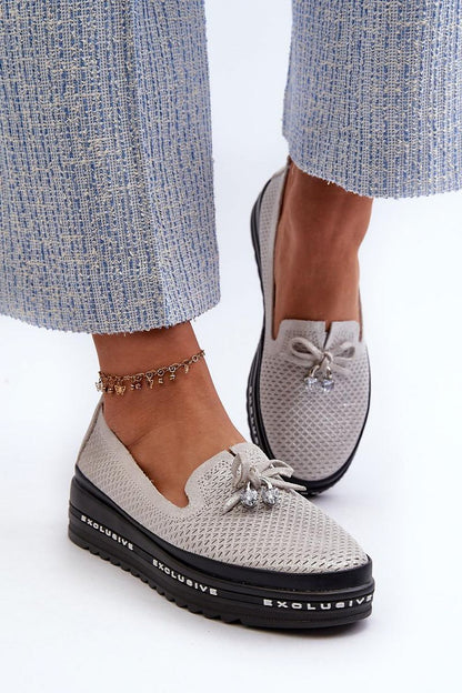 Close-up view of S.Barski Women's Platform Loafers, highlighting the luxurious genuine leather and fashionable platform height of 3.5 cm.
