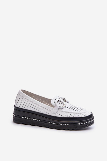 Luxury S.Barski Women's Natural Leather Lace Loafers featuring a stylish platform and intricate decorative detail, perfect for adding elegance to any outfit.