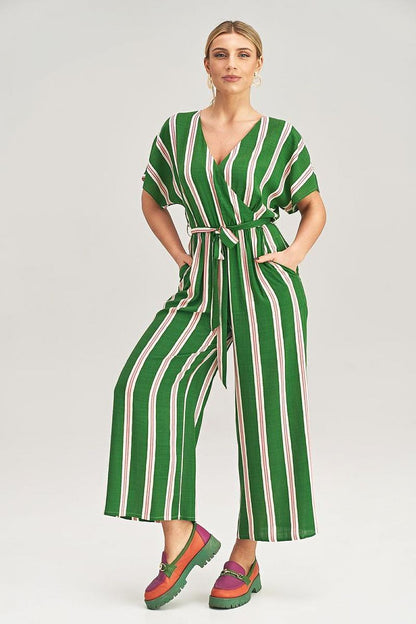 Chic and comfortable Figl jumpsuit, designed with dropped kimono-style sleeves and a flattering waist tie for effortless elegance.