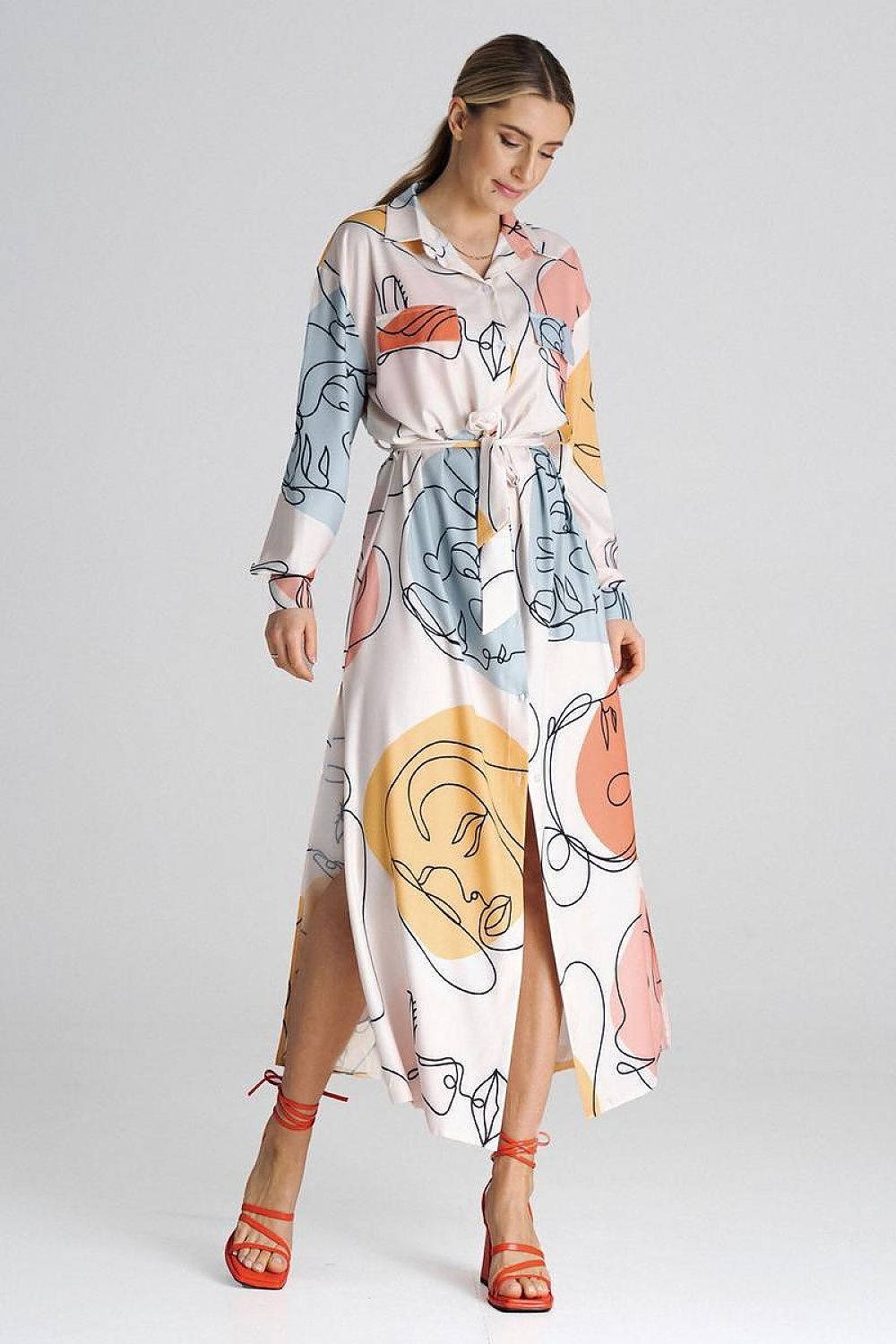 Elegant Figl maxi shirt dress with collar featuring long sleeves and stylish waist tie, ideal for sophisticated women's fashion.