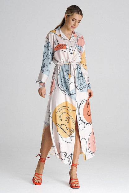 Elegant Figl maxi shirt dress with collar featuring long sleeves and stylish waist tie, ideal for sophisticated women's fashion.