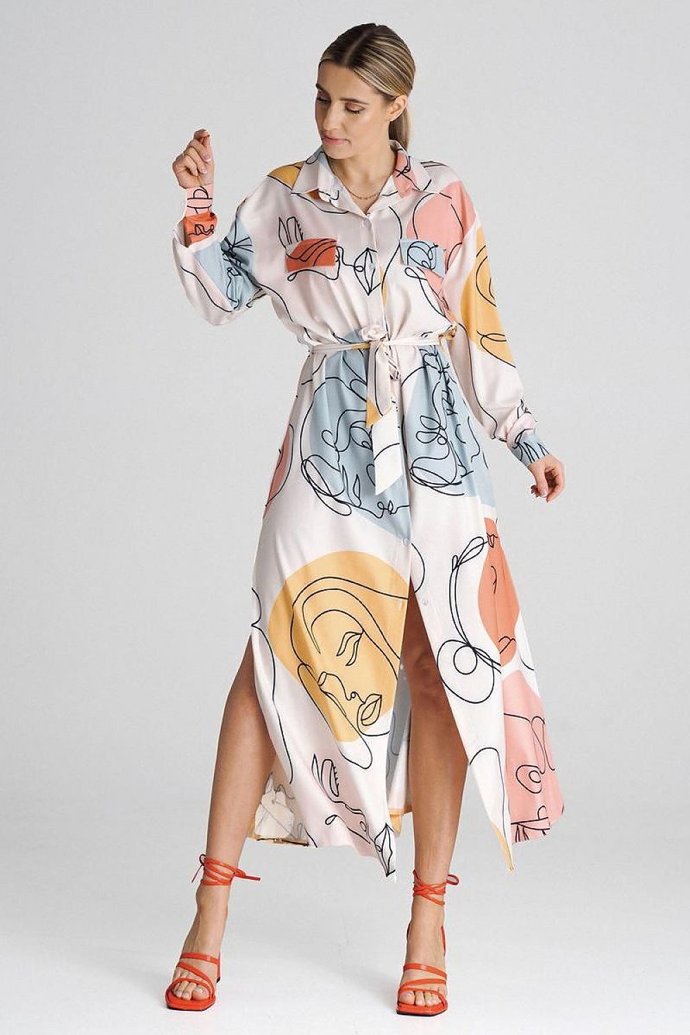 Full image of the Figl elegant maxi shirt dress, capturing its flowing silhouette and luxurious fabric, a must-have for women's wardrobes.