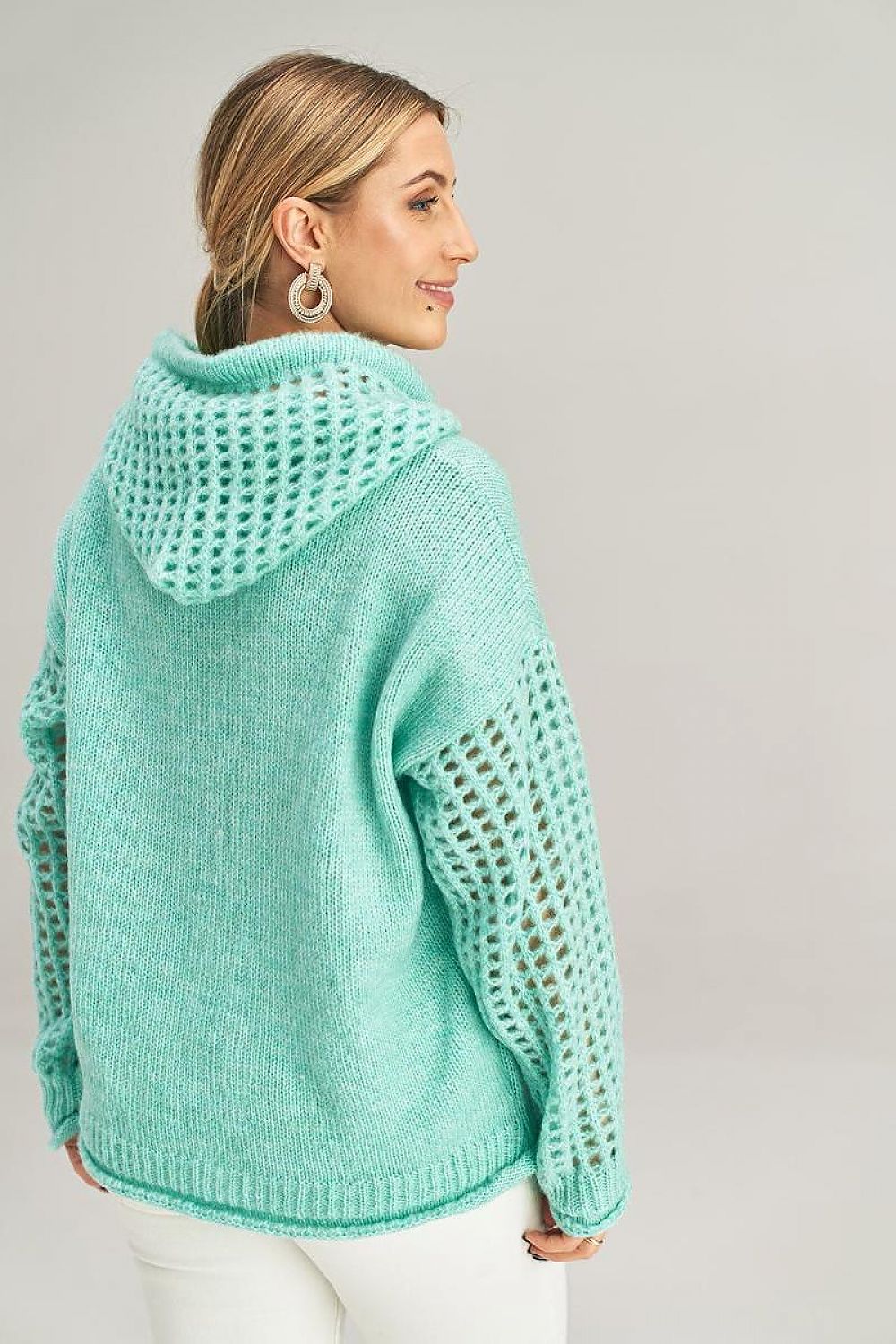 Luxurious long-sleeved hooded jumper by Figl featuring a stylish decorative pocket, perfect for an elegant look.