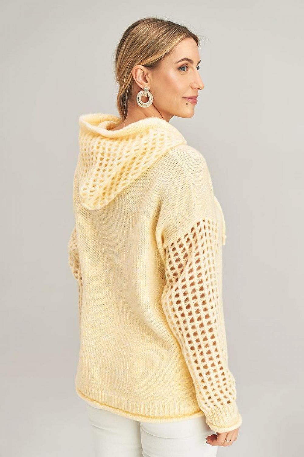 Luxurious black jumper with hood by Figl, showcasing an elegant design and trendy neckline.