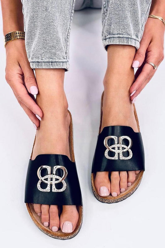 Inello Women's Luxury Patent Slides featuring rhinestones on a stylish cork sole, perfect for summer elegance and comfort.