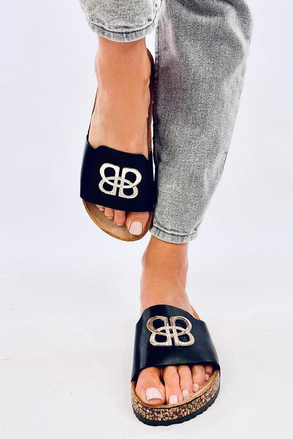 Inello Women's Luxury Patent Slides featuring glamorous rhinestones on a stylish cork sole, perfect for summer elegance and comfortable wear.