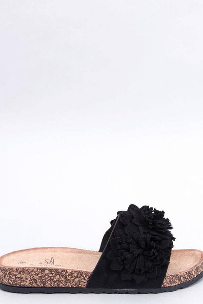 Luxury women's floral eco-friendly suede mules by Inello, showcasing intricate floral appliqué on cork sole for stylish summer footwear.