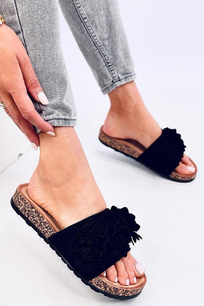 Elegant eco-friendly suede mules for women by Inello, featuring a contoured insole and luxurious floral design, perfect for summer comfort.