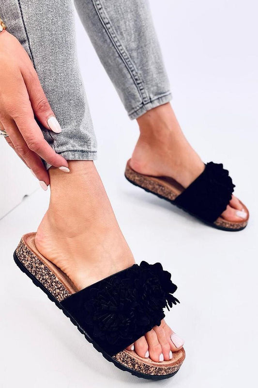 Elegant eco-friendly suede mules for women by Inello, featuring a contoured insole and luxurious floral design, perfect for summer comfort.