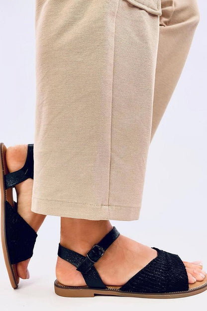 Close-up view of Inello Women's Metallic Flat Sandals, featuring exquisite craftsmanship and a chic design.