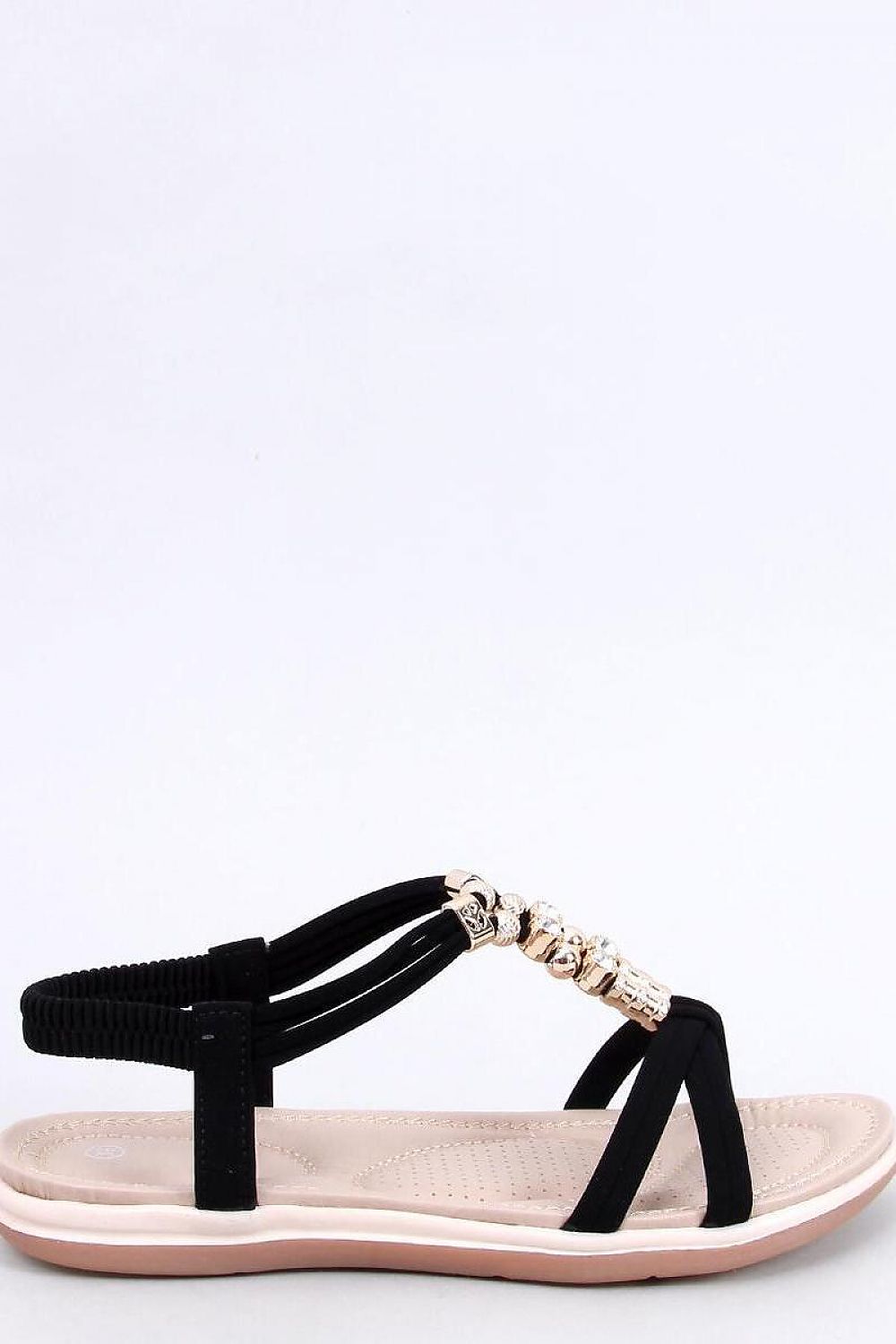 Inello women's elegant flat sandals with shiny stones and golden accents, designed for luxury summer comfort.