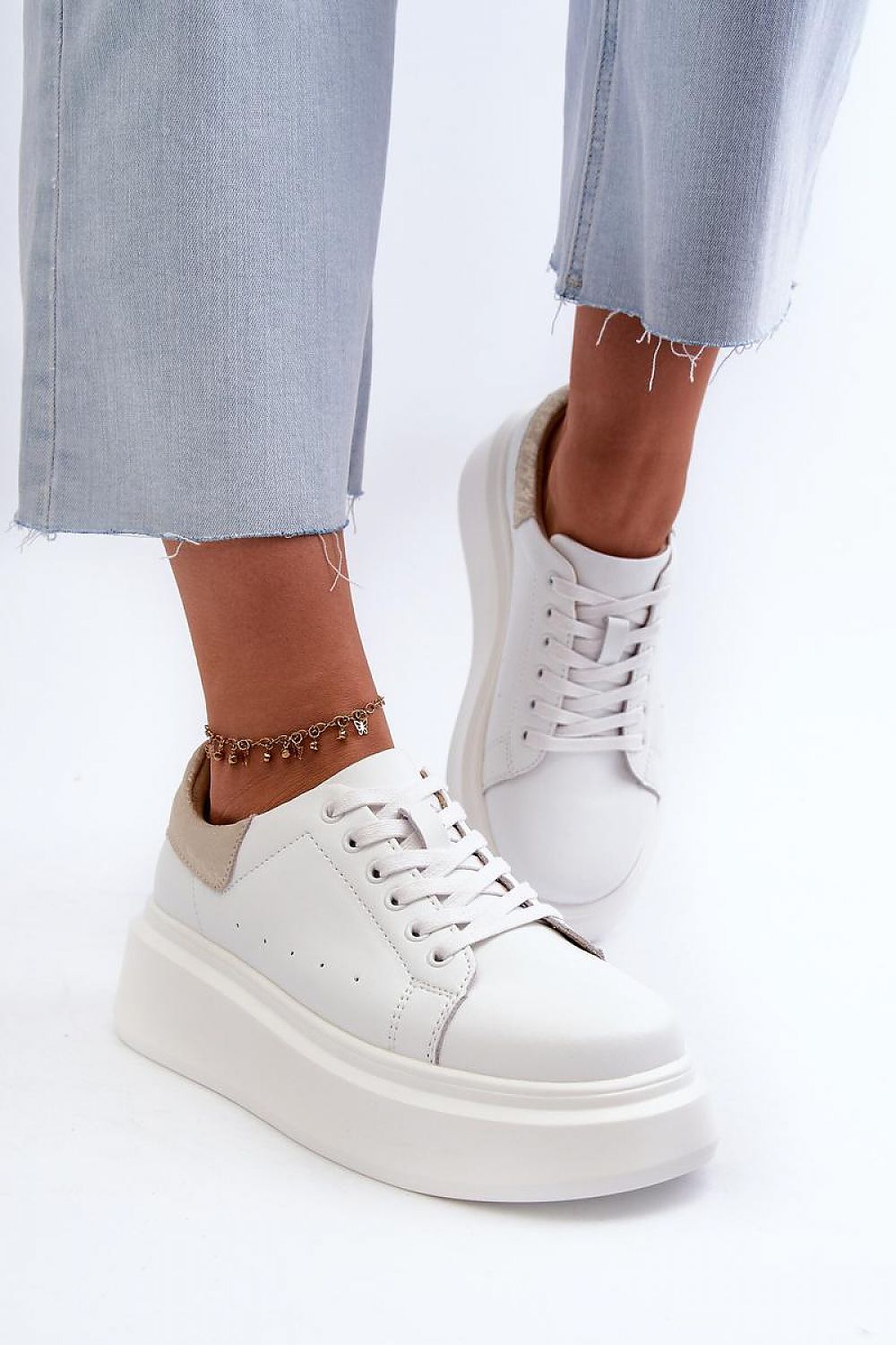 Luxury women's natural leather sneakers with a 4.5cm platform by Step in Style, showcasing modern elegance and comfort in footwear.