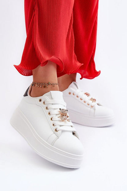 Stylish women's eco leather sneakers with teddy bear pin by Step in style, featuring a chic platform design perfect for any outfit.