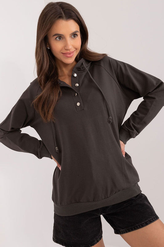 Elegant women's casual hoodie by Relevance in 90% cotton, showcasing a sporty design and adjustable fit, perfect for stylish everyday wear.