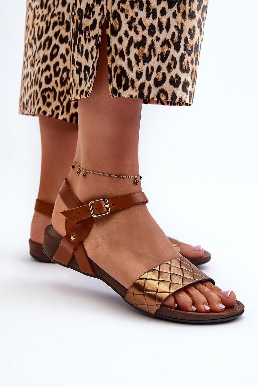 Elegant luxury natural leather women's flat sandals with adjustable buckle from Step in Style, perfect for summer walks and everyday wear.