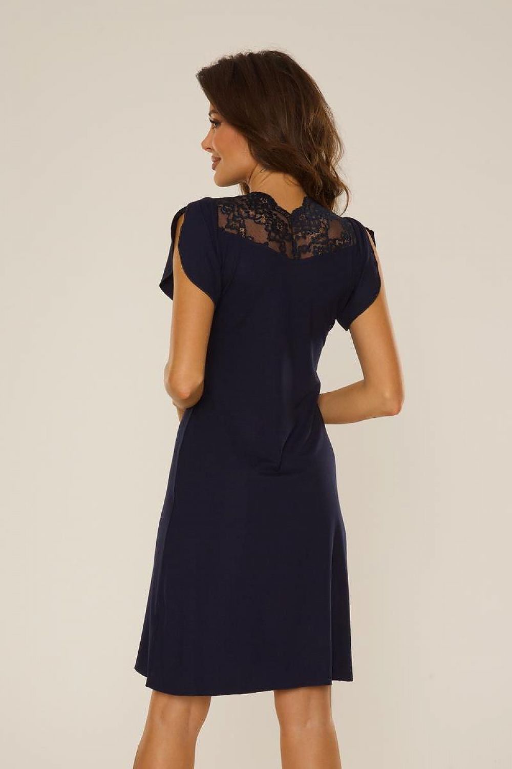 De Lafense Women's luxury lace-trimmed viscose nightgown, knee-length, showcasing elegance and comfort.