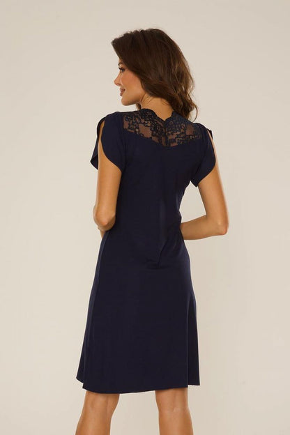De Lafense Women's luxury lace-trimmed viscose nightgown, knee-length, showcasing elegance and comfort.
