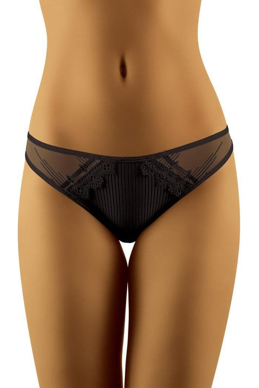 Luxury Wolbar Sisi Panties made from smooth tulle and elegant lace, featuring a stylish striped knit design. Available in women's sizes S to L for ultimate comfort and femininity.
