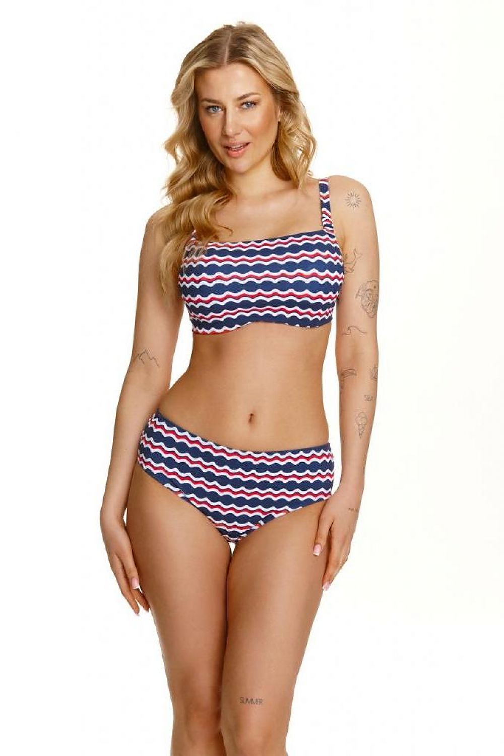Lupo Line Classic High-Waisted Swimming Panties in vibrant lycra waves, showcasing elegant design for sizes EU 38-48, perfect for a luxurious beach look.
