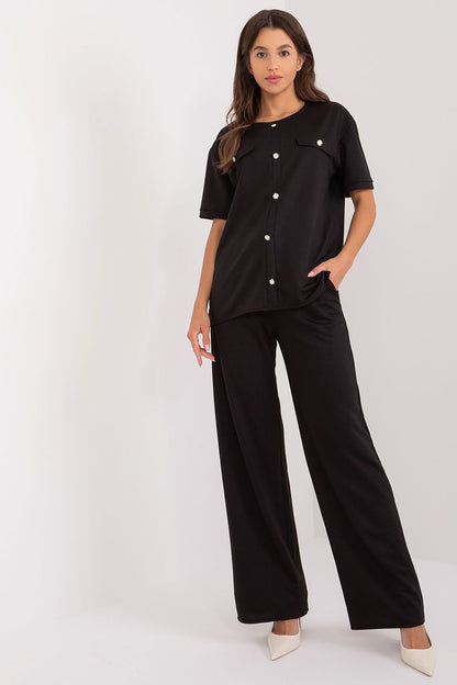 Elegant women's blouse and pants set by Lakerta, crafted from a luxurious cotton blend for stylish everyday wear.