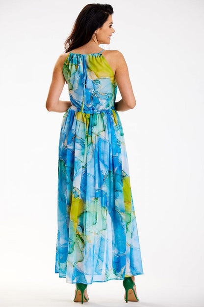 Chic long chiffon daydress from Awama displayed with vibrant colours, ideal for daytime elegance and comfort.