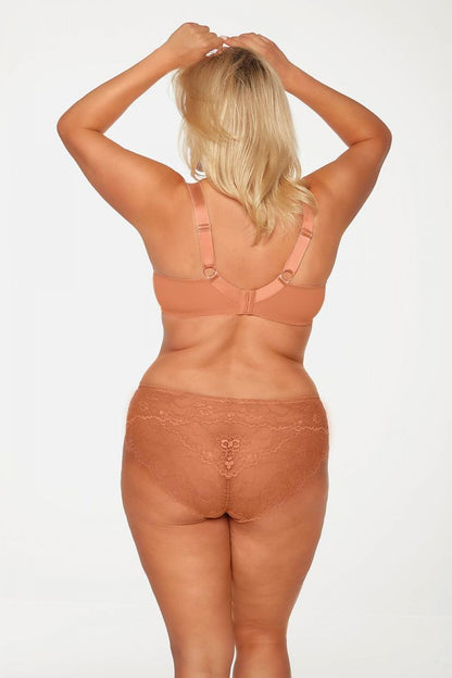 Bella Misteria Soft Bra in a stunning apricot shade, ideal for summer, crafted with high-quality lace for a perfect fit and support.