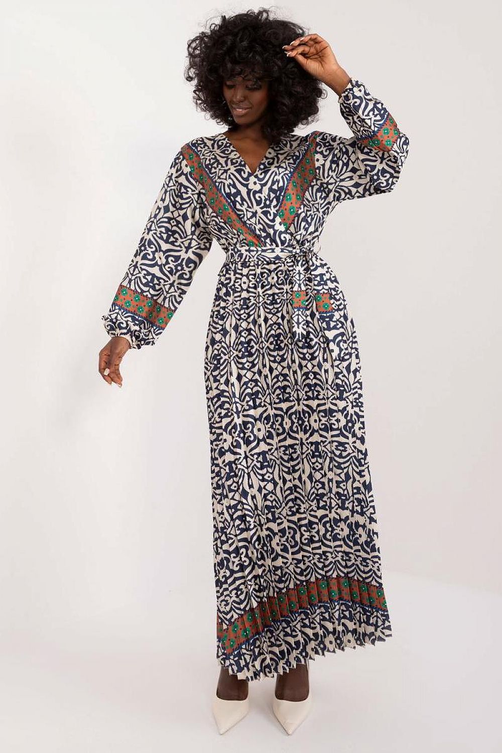 Elegant maxi dress by Italy Moda featuring a vibrant colorful print, designed for luxurious comfort and style.