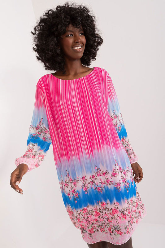 Elegant colourful print daydress with long sleeves by Italy Moda, perfect for stylish everyday wear.
