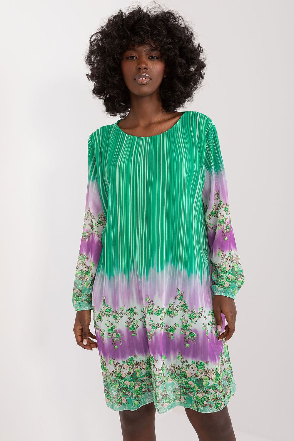 Luxurious pre-knee length colourful daydress with long sleeves by Italy Moda, perfect for stylish everyday wear.