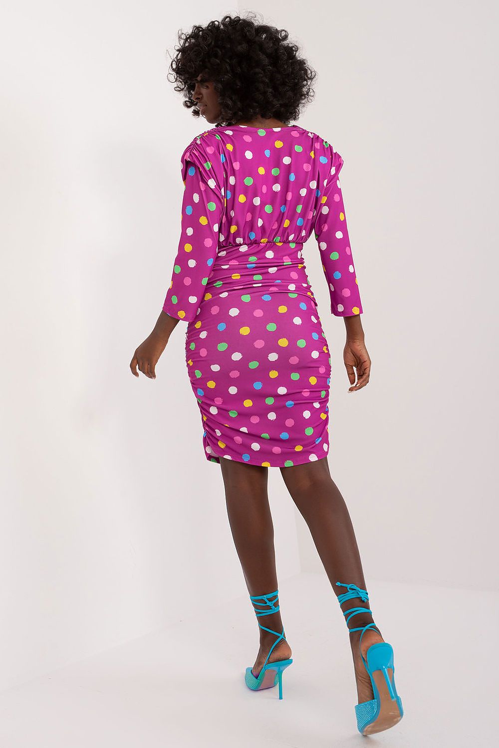 Elegant 3/4 sleeve pea dress by Italy Moda featuring a heart neckline and pencil cut, crafted from premium polyester for a luxurious everyday look.