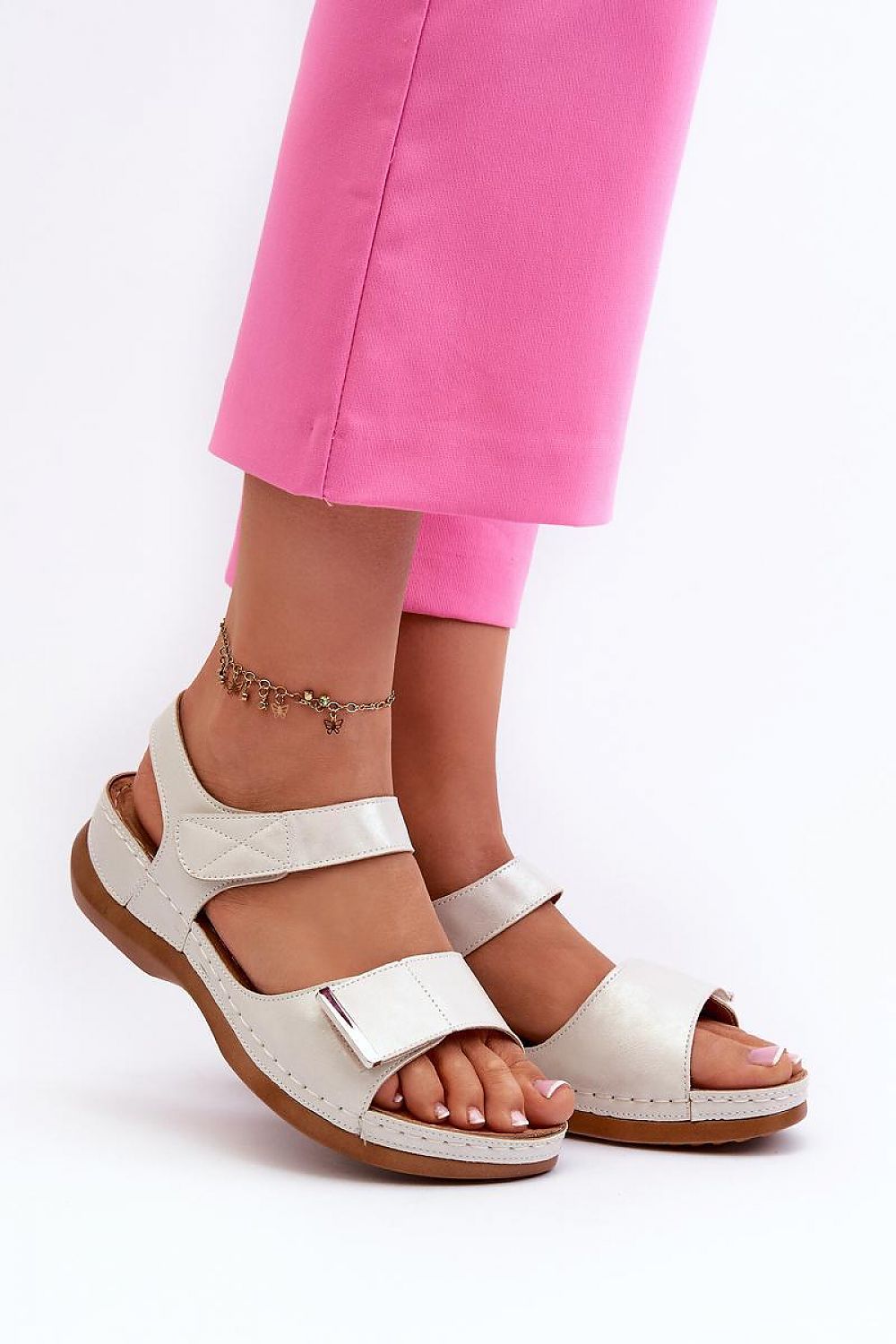 Elegant Women's Eco Leather Velcro Sandals by Step in Style, featuring a cushion-effect insole for luxurious comfort, perfect for stylish summer outfits.