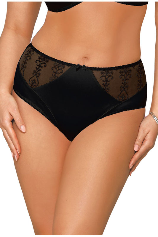 Luxurious black high-waisted panties by Vena featuring an elegant design with intricate lace detailing, perfect for a chic and sophisticated look.