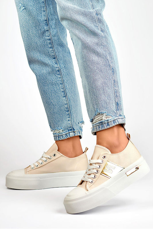 PRIMO Women's stylish textile sneakers with lacing feature a 4.5 cm platform, offering a perfect blend of luxury and comfort for fashionable casual outings.