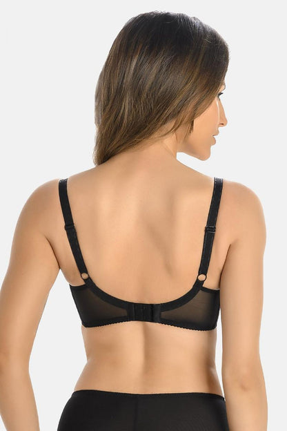 Elegant black underwire bra by Teyli with adjustable straps and sophisticated mesh trim, designed for ultimate comfort and style.