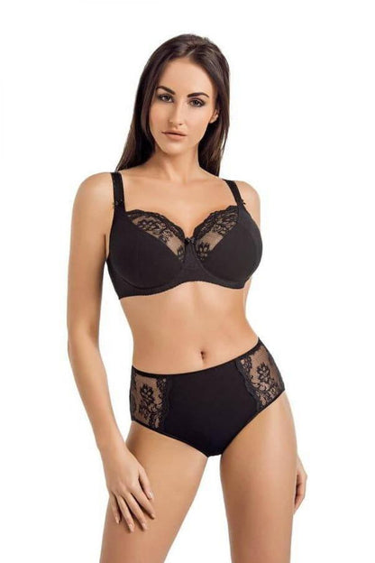 Luxurious black cotton bra with underwire and floral lace detail by Teyli, designed for soft comfort fit.