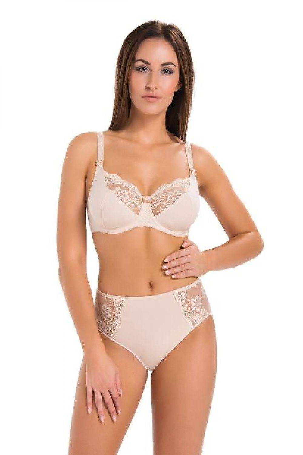 Luxury beige cotton bra by Teyli featuring underwire for support and intricate floral lace detailing, designed for a perfect fit and all-day comfort.