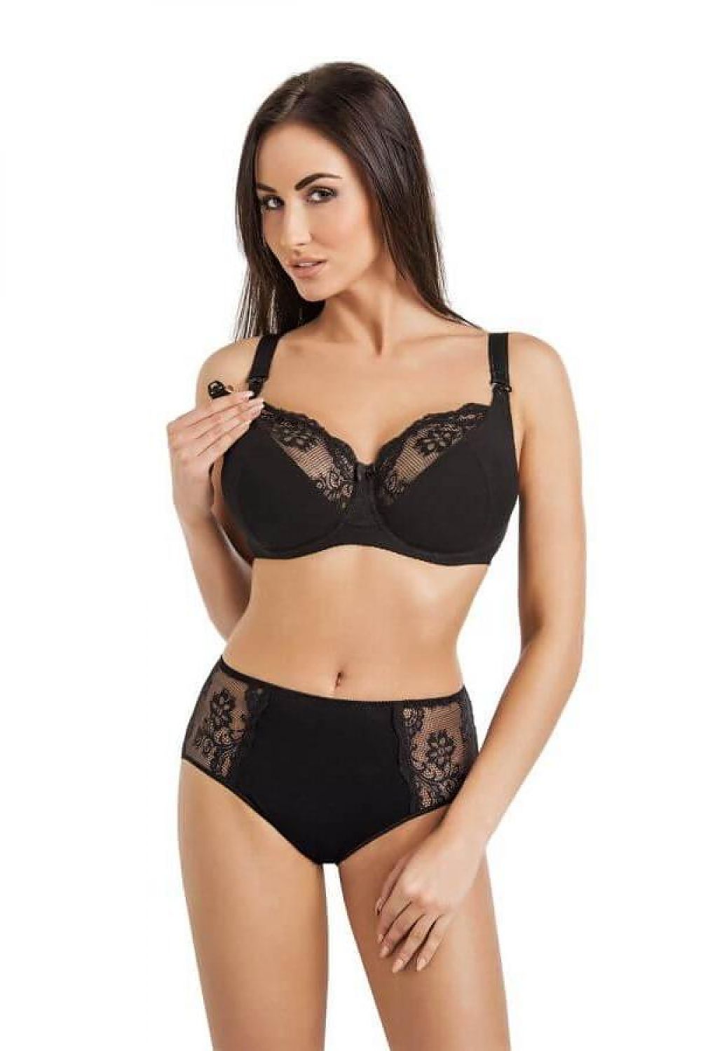 Elegant Teyli Luxurious Cotton Nursing Bra in black with exquisite lace detailing, designed for optimal comfort and support for nursing mothers.