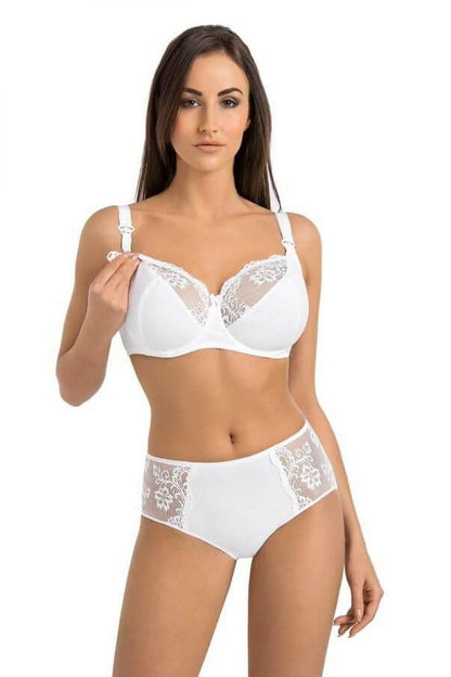Elegant cotton nursing bra with adjustable straps and floral lace detailing, designed by Teyli for luxurious comfort during breastfeeding.