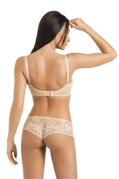 Luxurious beige lace Victoria Bra with Underwire by Teyli tailored for a perfect fit, featuring delicate straps and an alluring high-waisted design for everyday sophistication.
