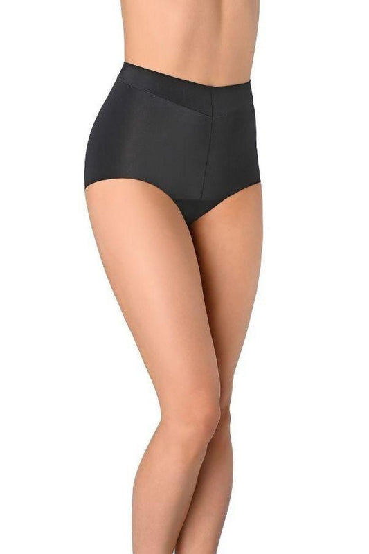 Luxury high-waist black panties from Teyli, featuring laser-finished design for ultimate comfort and elegance, perfect for smooth fitting under dresses.