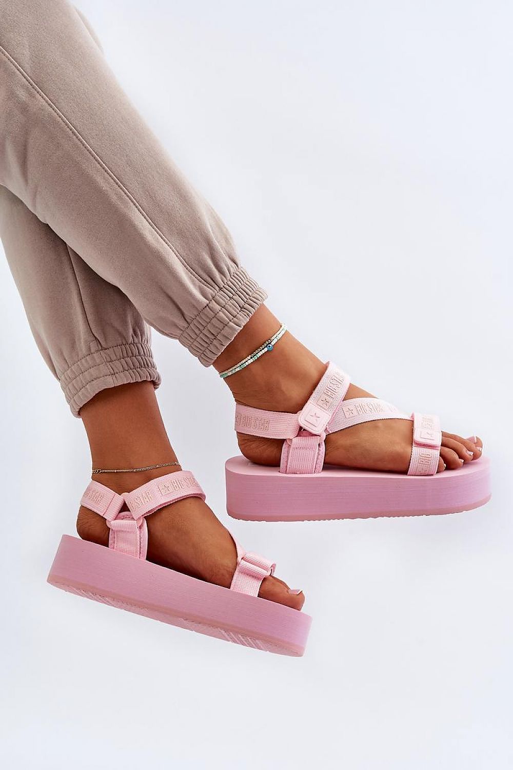 Lifestyle image of Big Star Women's Velcro sandals with a fashionable 4cm platform, highlighting their versatility and comfort, beautifully presented by Step in Style.