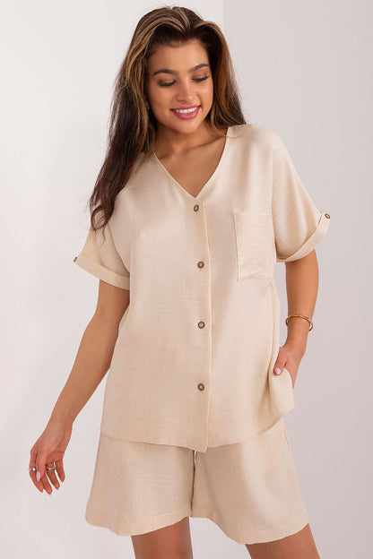 Detailed flat lay of Lakerta's women's casual set, highlighting the soft fabric and sophisticated design elements.