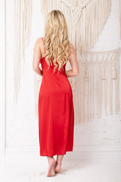 Model wearing Kalimo elegant nightshirt, demonstrating the adjustable straps and flattering silhouette.