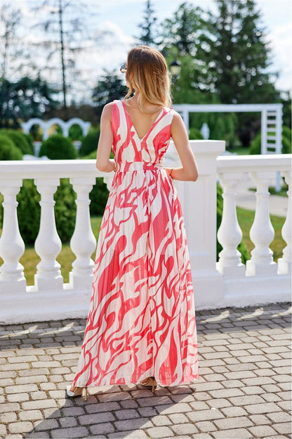 Stylish ensemble featuring Roco Fashion's elegant maxi chiffon dress, paired with accessories for a refined look suitable for any garden party.