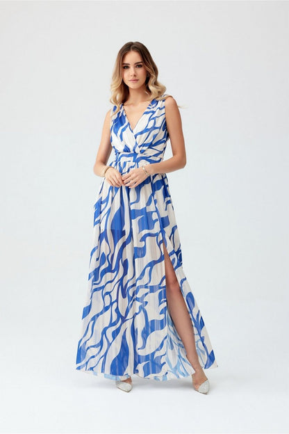Full length image of the Roco Fashion maxi dress, demonstrating its flowing chiffon fabric and graceful design.