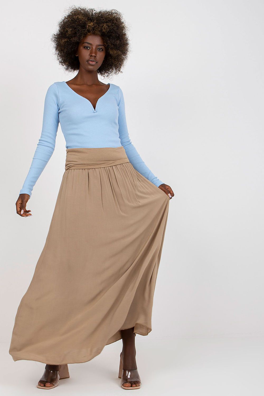 Eloquent Och Bella Casual Maxi Skirt in a luxurious design, showcasing its elegant creases and smooth viscose fabric, perfect for both casual outings and sophisticated events.