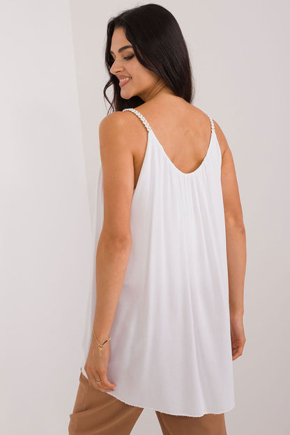 Elegant strapless viscose blouse from Och Bella featuring a chic round neckline, perfect for summer casual wear.