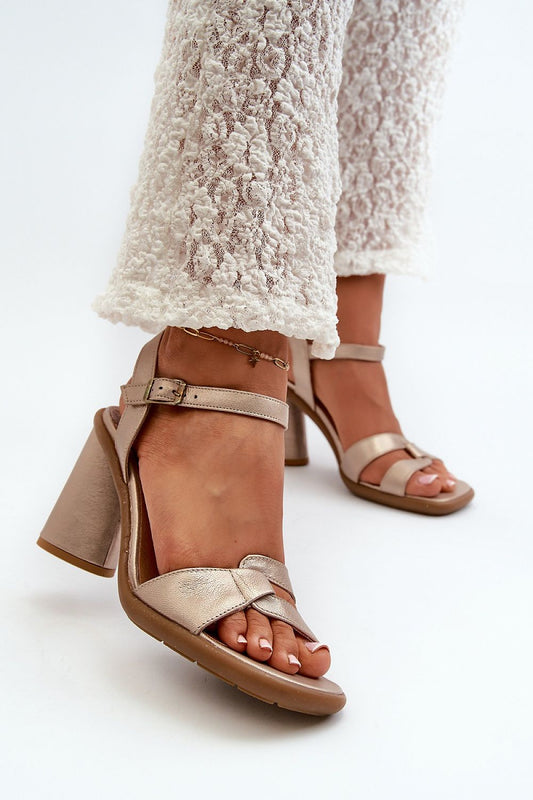 Elegant natural leather heel sandals from Step in style, featuring a 9.5 cm triangular post heel and adjustable buckle, perfect for summer celebrations.